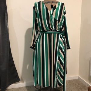 INCinternational concepts striped faux-wrap dress